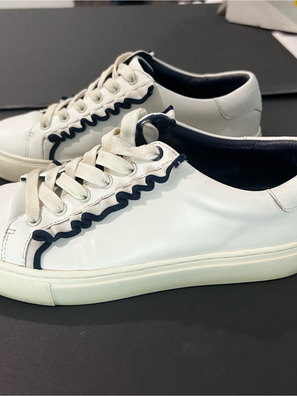 Tory Burch White Leather Sneakers with Navy Trim